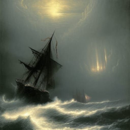 Ghost Ship on Stormy Sea in Gothic Horror Style