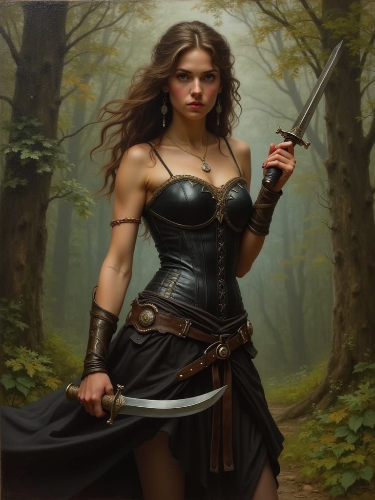 Gothic Warrior Woman in Forest Landscape