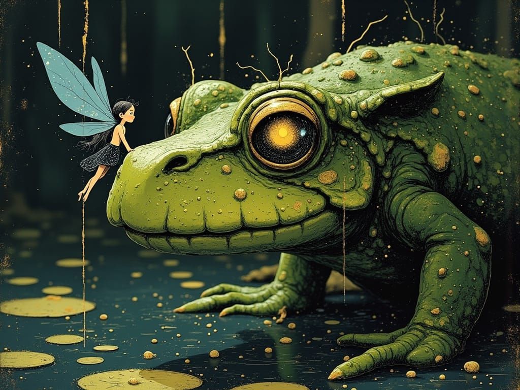 Fairy and Toad: Gloamcore Illustration of an Embrace