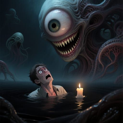 Man Faces Cosmic Horror Creator in Surreal Void