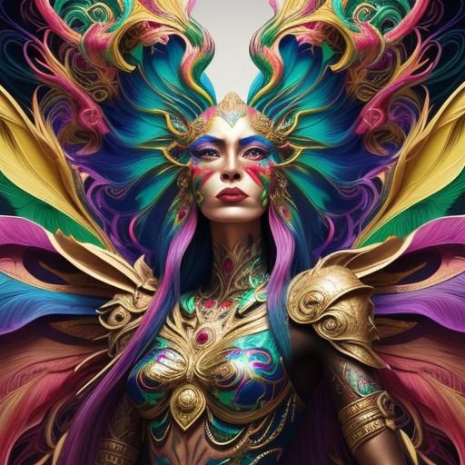 Metallic Woman with Peacock Hair in Candyland Style