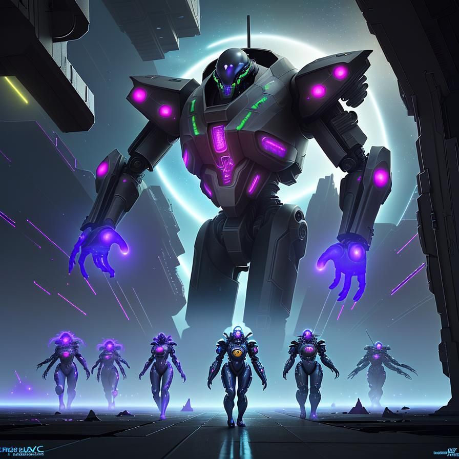 Cyberpunk Cityscape with Neon Circuits and Crystals