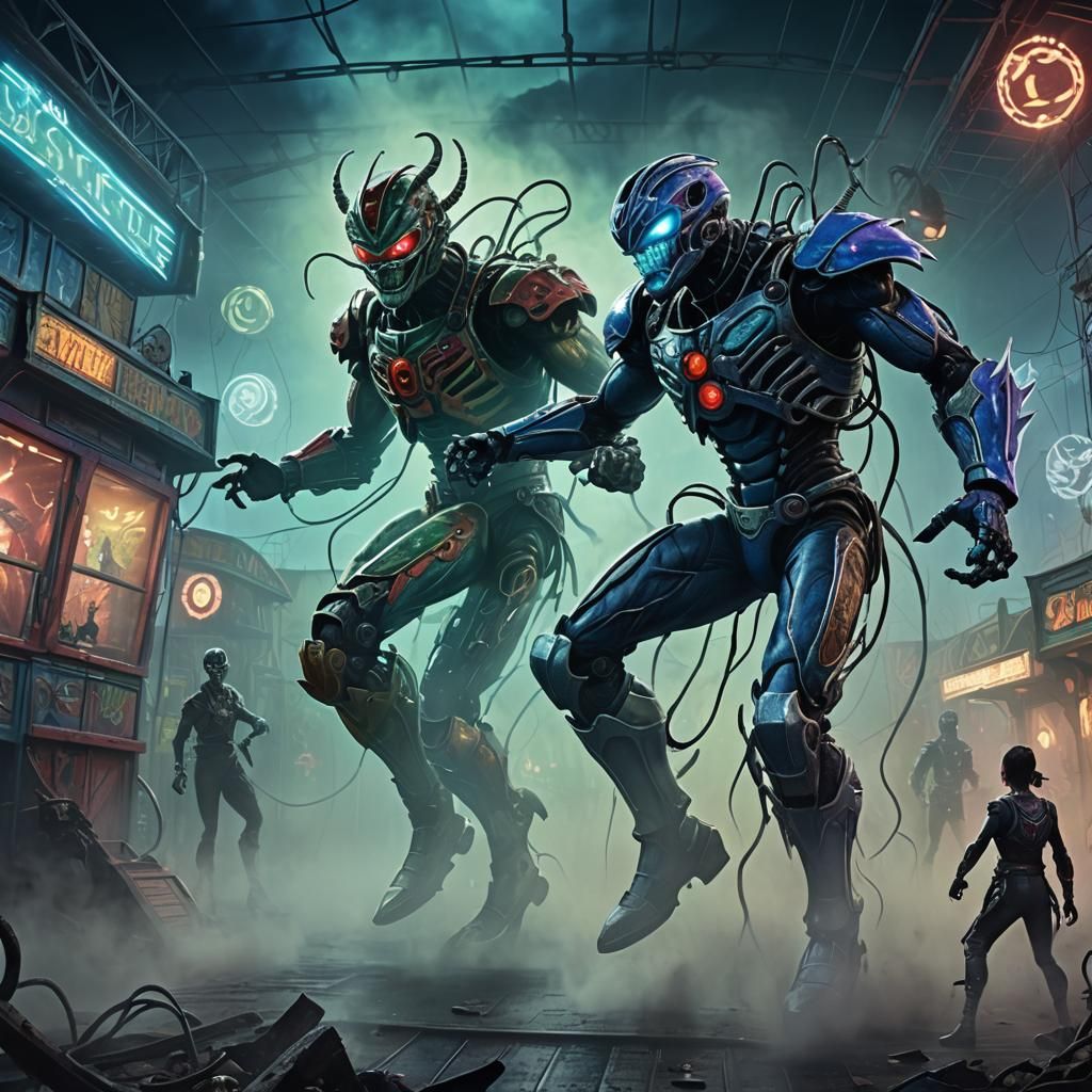 Power Ranger vs Beetlejuice in Bio-Mechanical Concept Art