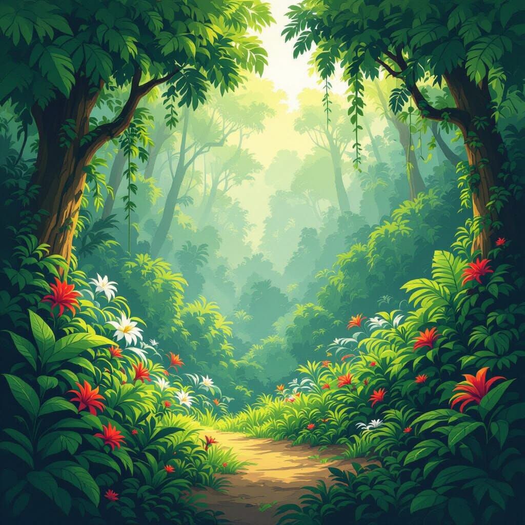 Lush Isometric Rainforest Biome in Pixel Art Style