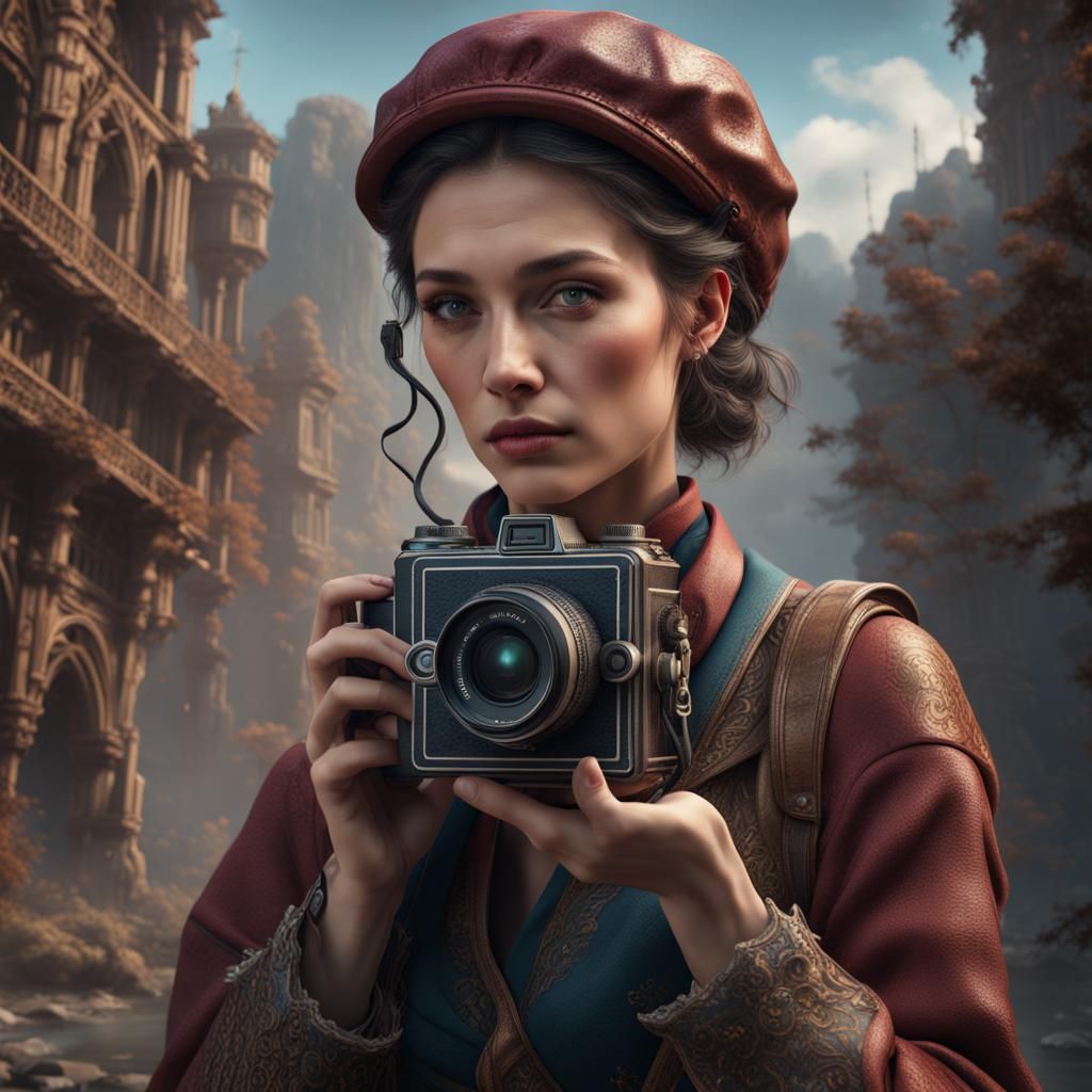 Woman with 6x6 Camera: Detailed Matte Painting