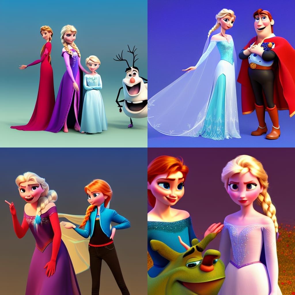 Elsa, Anna, and Olaf: 3D Digital Art