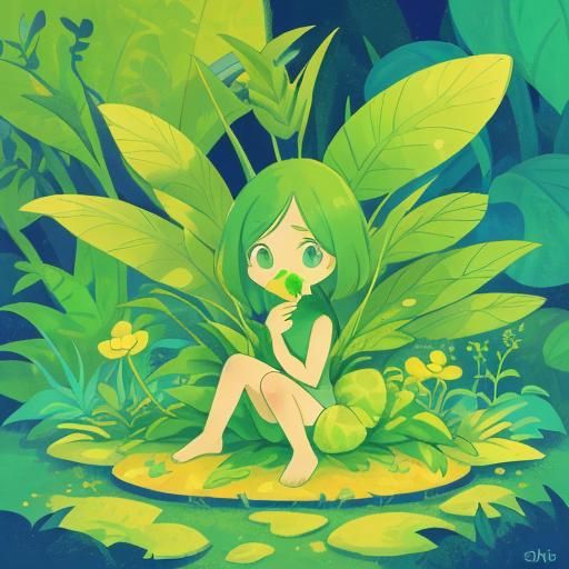 Pixies on a Plant in Abstract Art Style