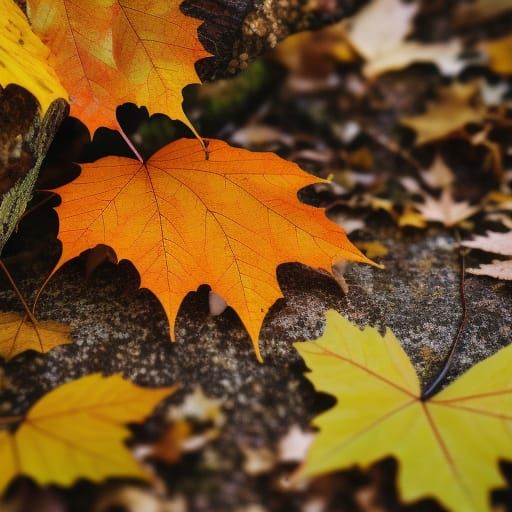 Autumn Leaves in Warm Colors, Sharp Focus