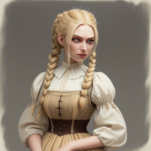 Cyberpunk-Inspired Puritan-Era Milkmaid in Intricate Lace an...