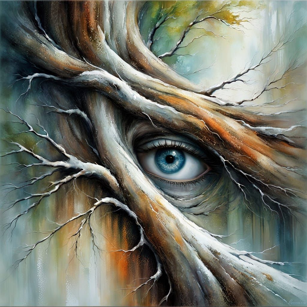 Surreal Landscape with Ancient Tree in Soft Focus