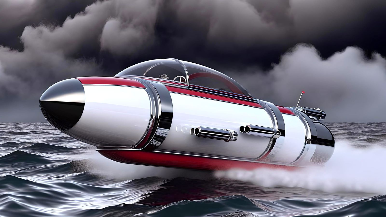 Futuristic Sea Vehicle on Stormy Ocean