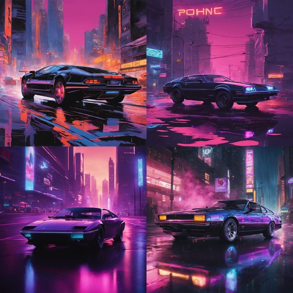 Hyper-Realistic Drift Car Cover Art in Cyberpunk Cityscape
