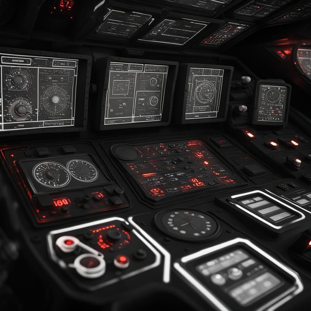Spaceship Pilot Control Board in Dark Fantasy Style