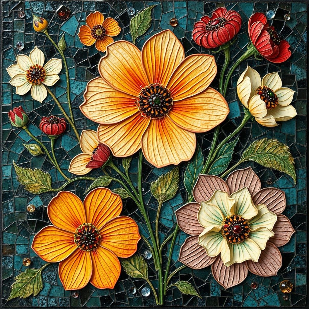 Vibrant Art Deco Floral Patterns in Thick Textured Impasto