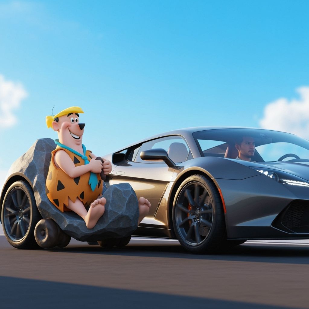 Flintstone's Rock Car vs Modern Sports Car in 3D
