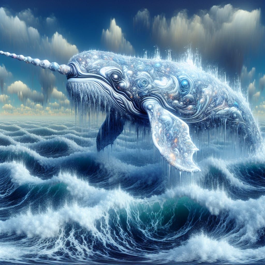 Surreal Narwhal Emerges from Chaotic Arctic Ocean
