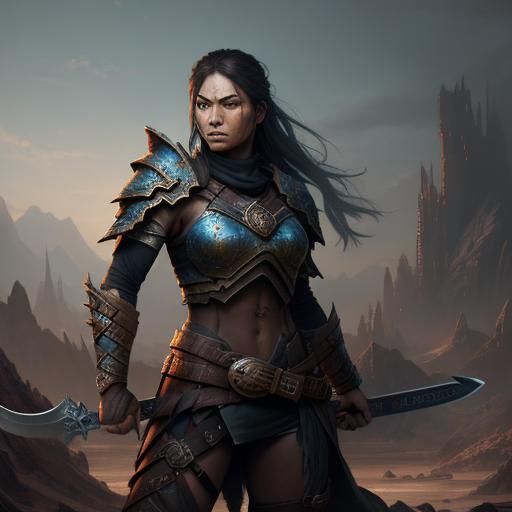 Fantasy Battle-Scarred Warrior with Axe, Detailed Digital Pa...