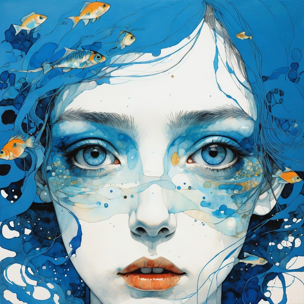 Surreal Blue Fish Eyes in Eclectic Art Style
