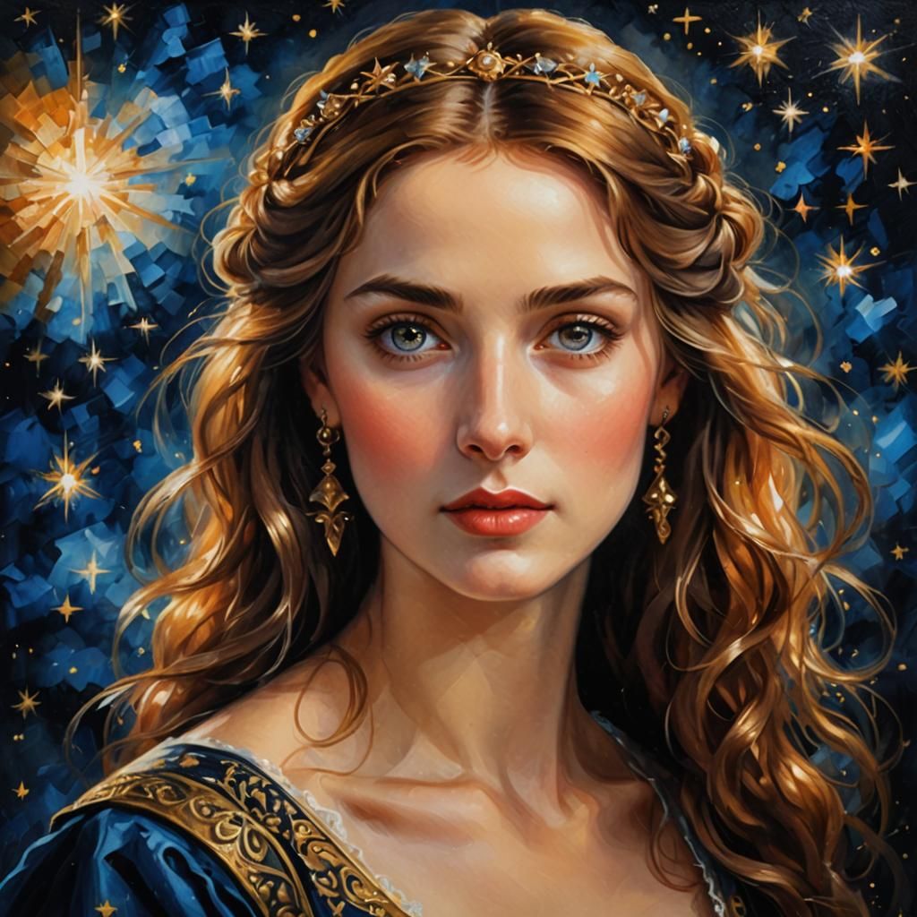 Elegant Actress Portrait in Renaissance Oil Painting Style