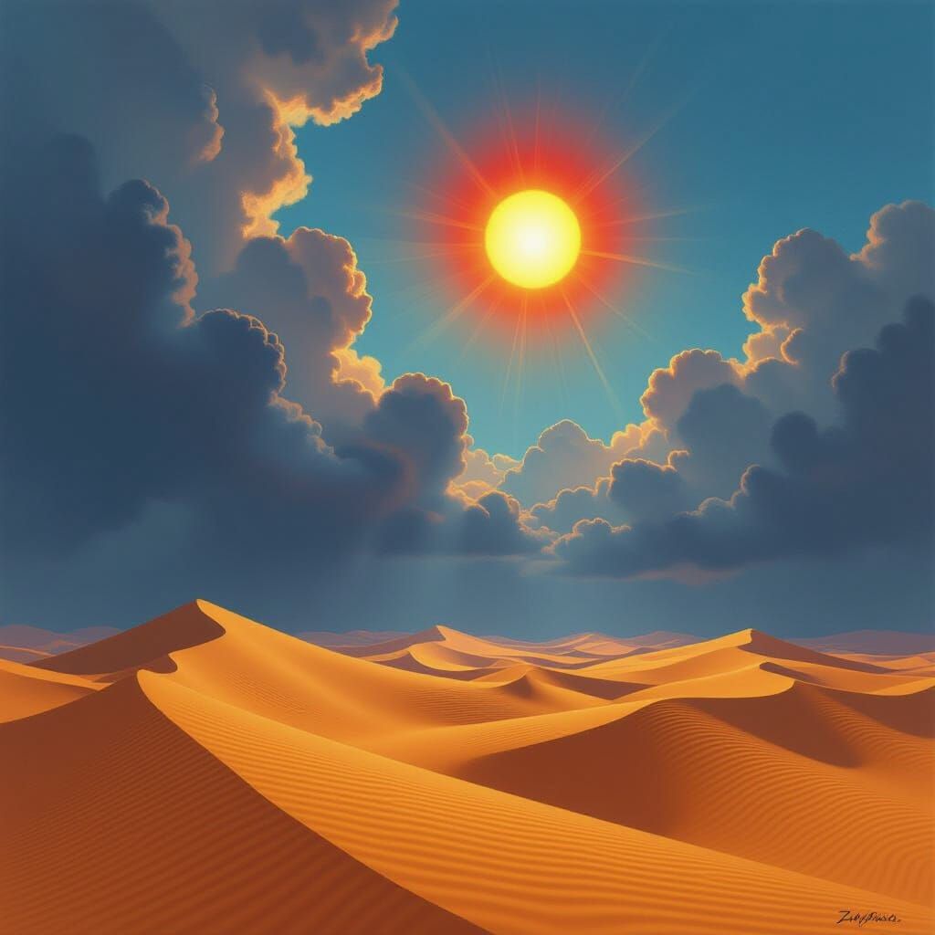 Endless Desert Dunes Under Stormy Skies