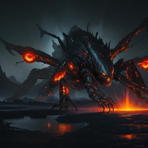 Space Spider Attacks Spaceship: Dark Fantasy Concept Art