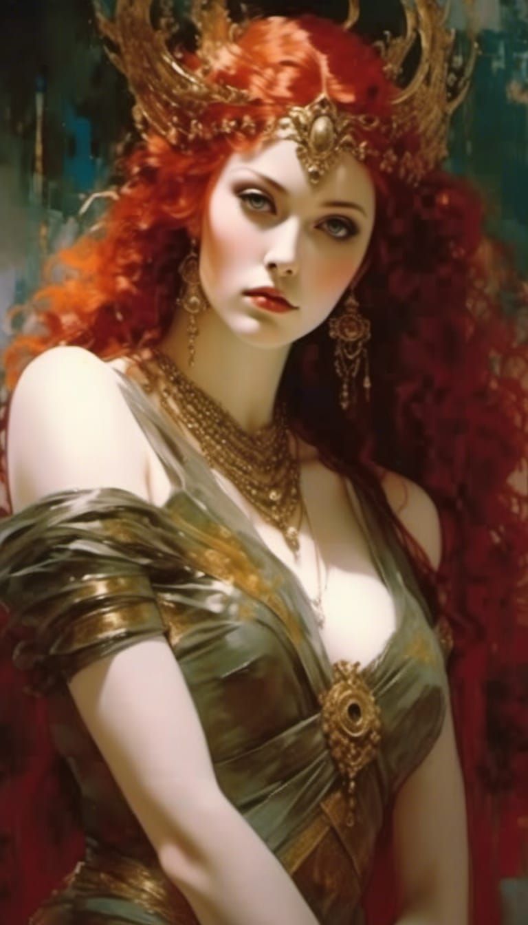 Goddess Portrait in Watercolor Style with Detailed Eyes