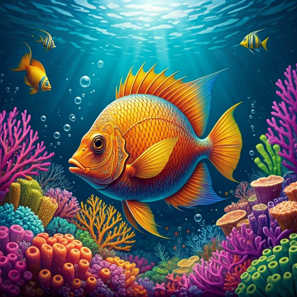 Vibrant Fish in Colorful Coral Reef Scene