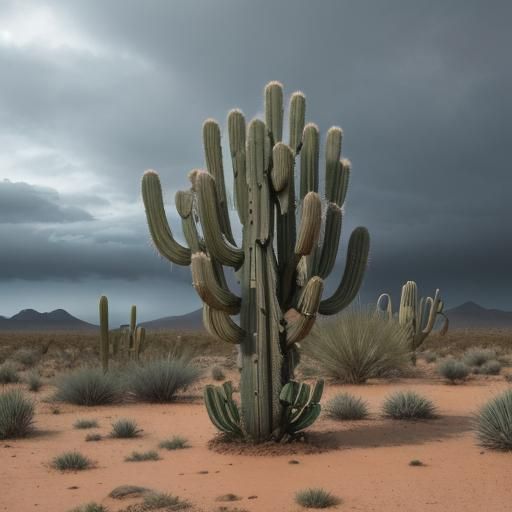 Cactus in Desert Rain: A Digital Painting