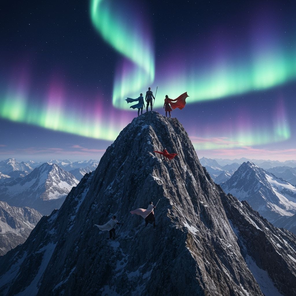 Epic Mountain Peak Aurora Fantasy
