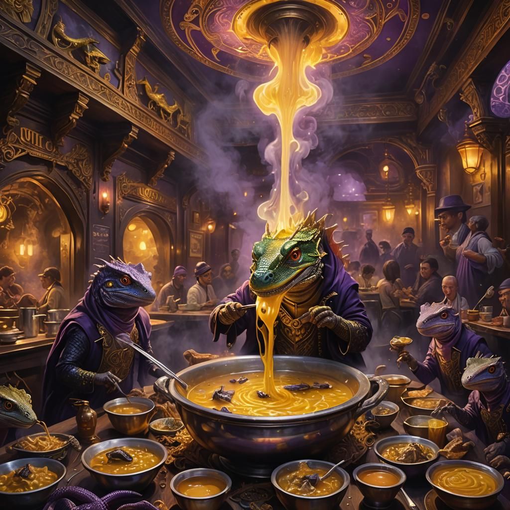 Surreal Lizard in Greasy Spoon Restaurant