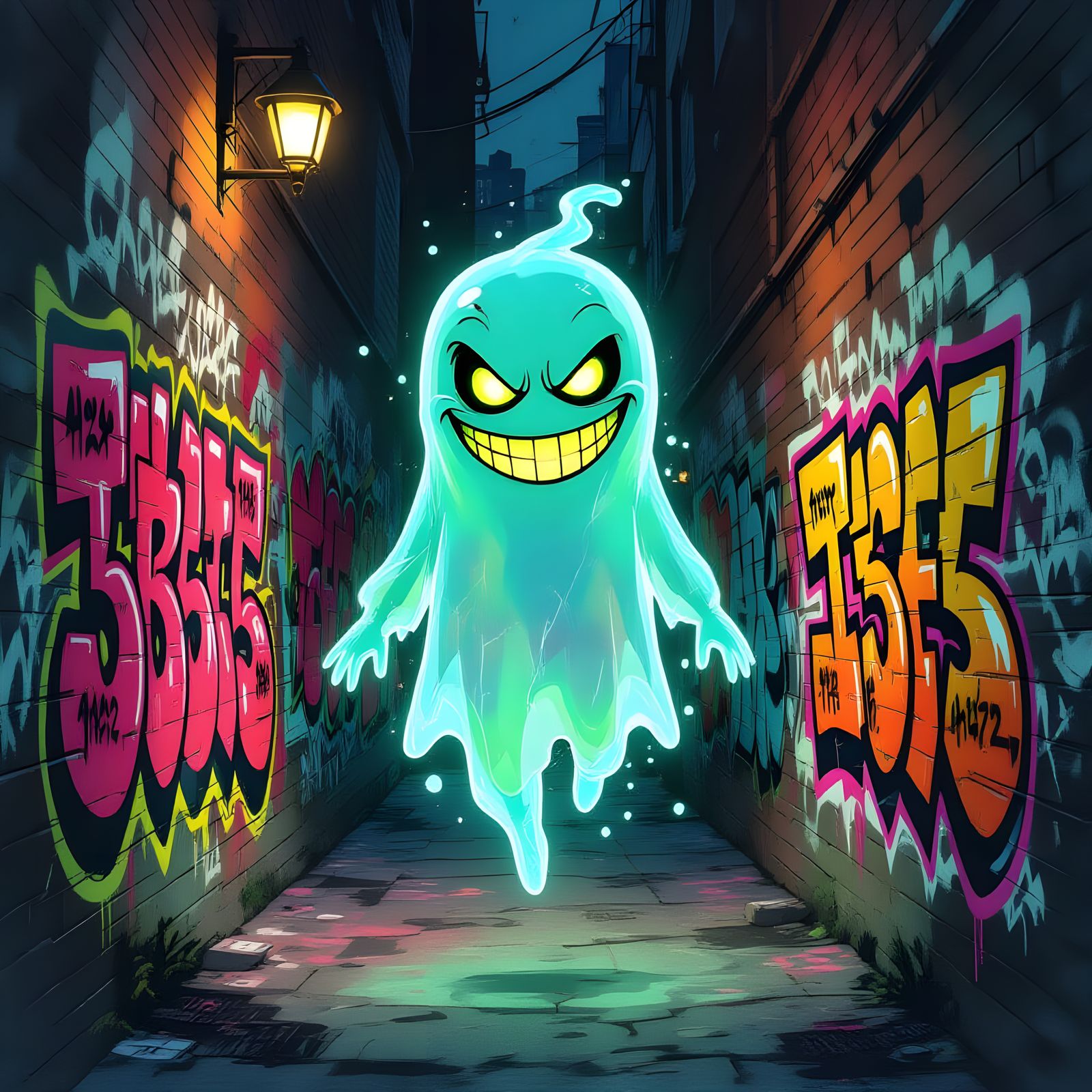 Spectral Figure in Graffiti Alleyway - Dark Watercolor Sketc...