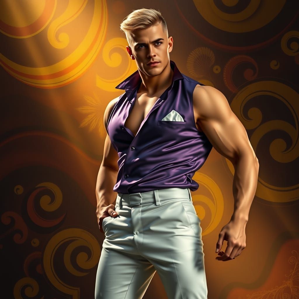 Heroic Strawberry Blonde Man in Golden Light