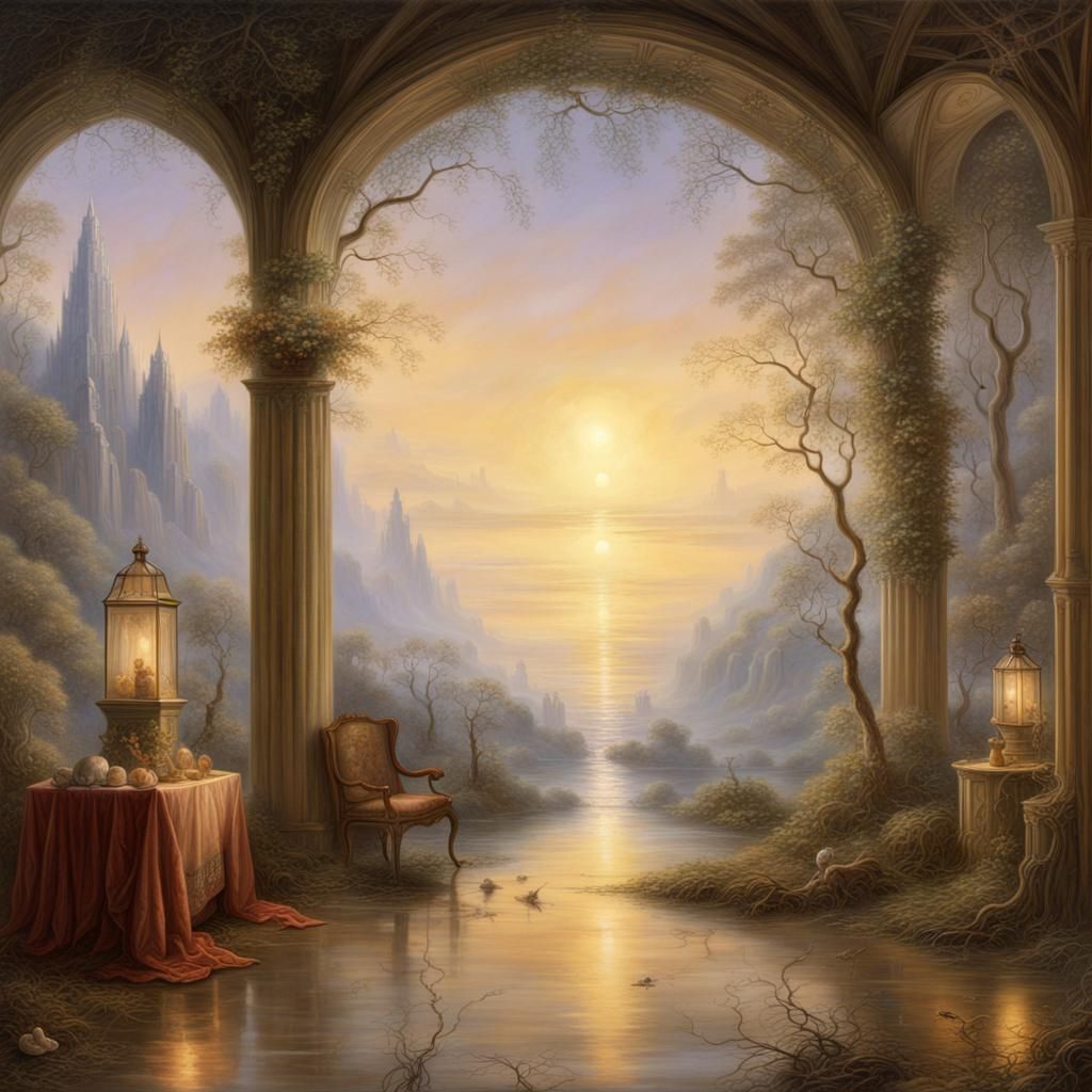 Surreal Dawn Landscape in Matte Painting Style