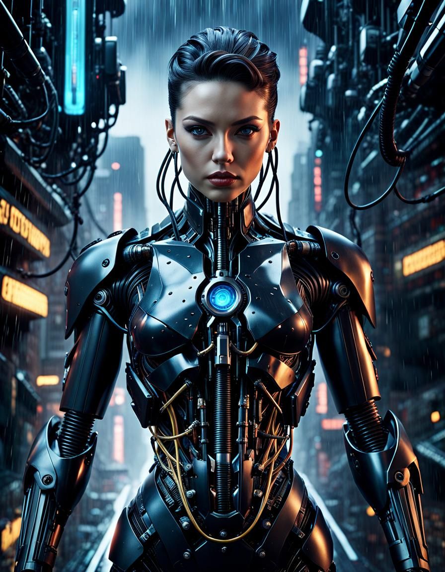 Hyperrealistic Bionic Android in Dystopian Sci-Fi World