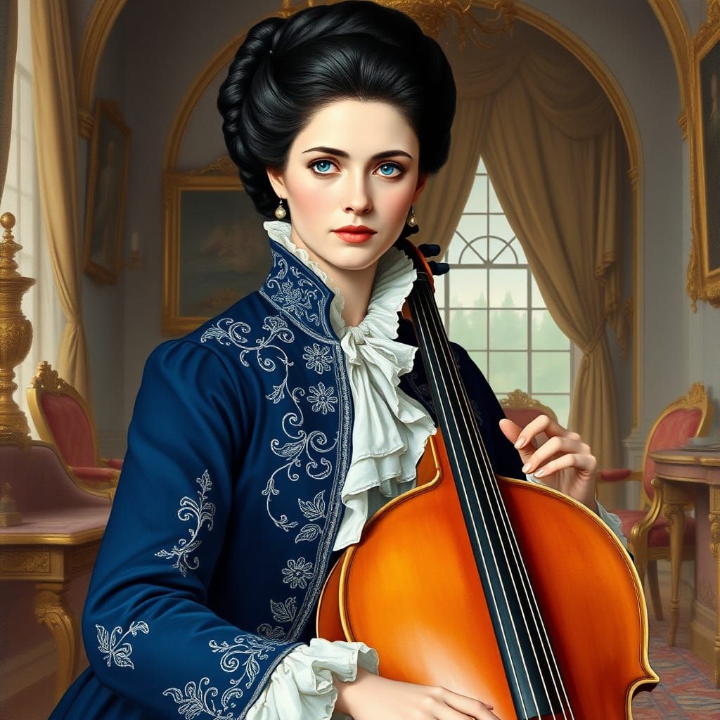 Noblewoman with Cello in Watercolor Style