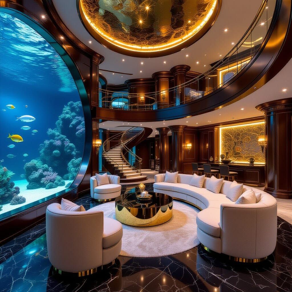 Luxurious Mansion Interior with Aquarium in Hyperrealist Sty...