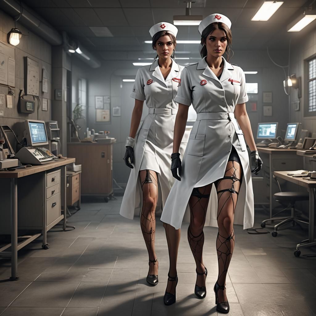 Nurse in Fishnets: 3D Render in Unreal Engine