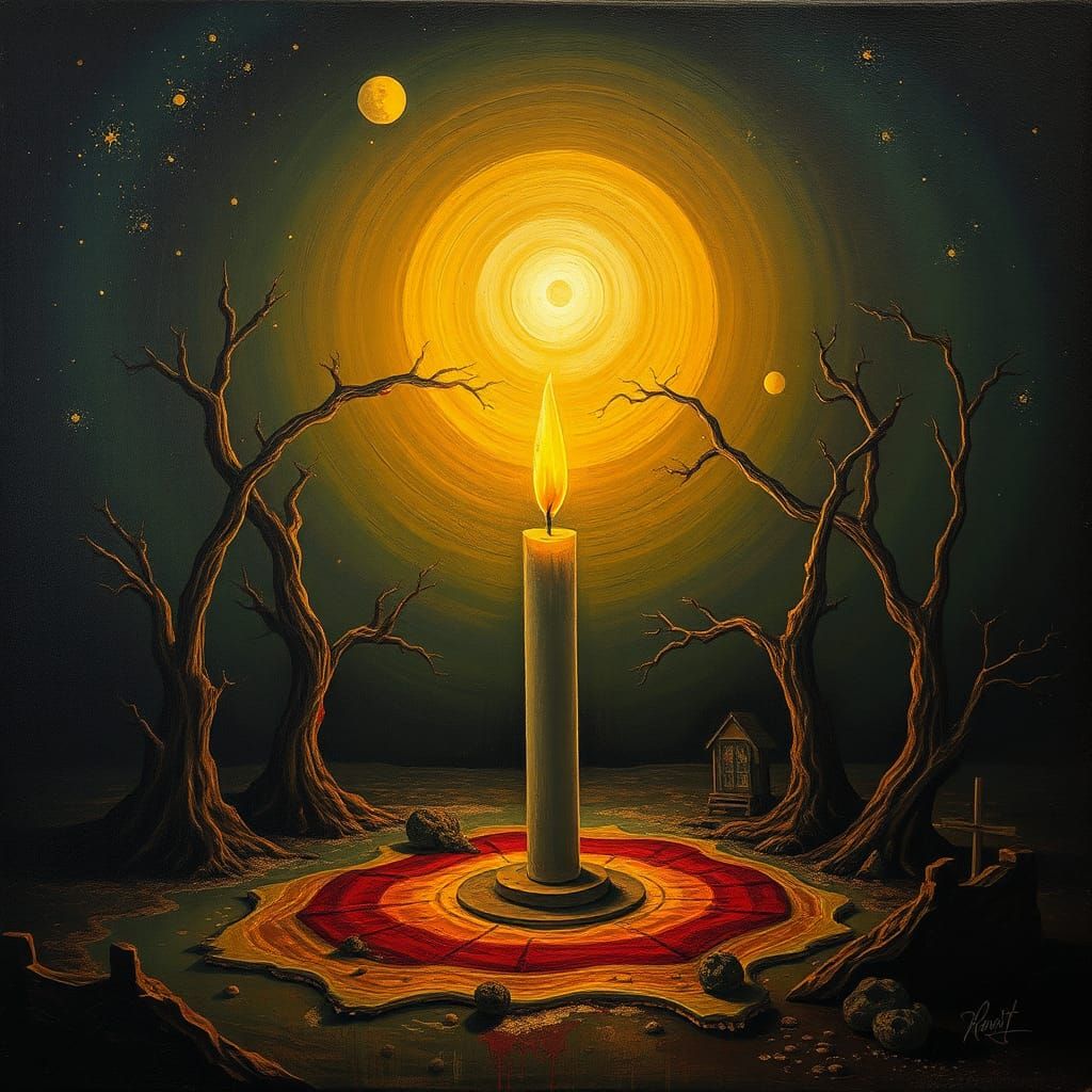 Surreal Dawn Extinguishes Star, Oil on Canvas