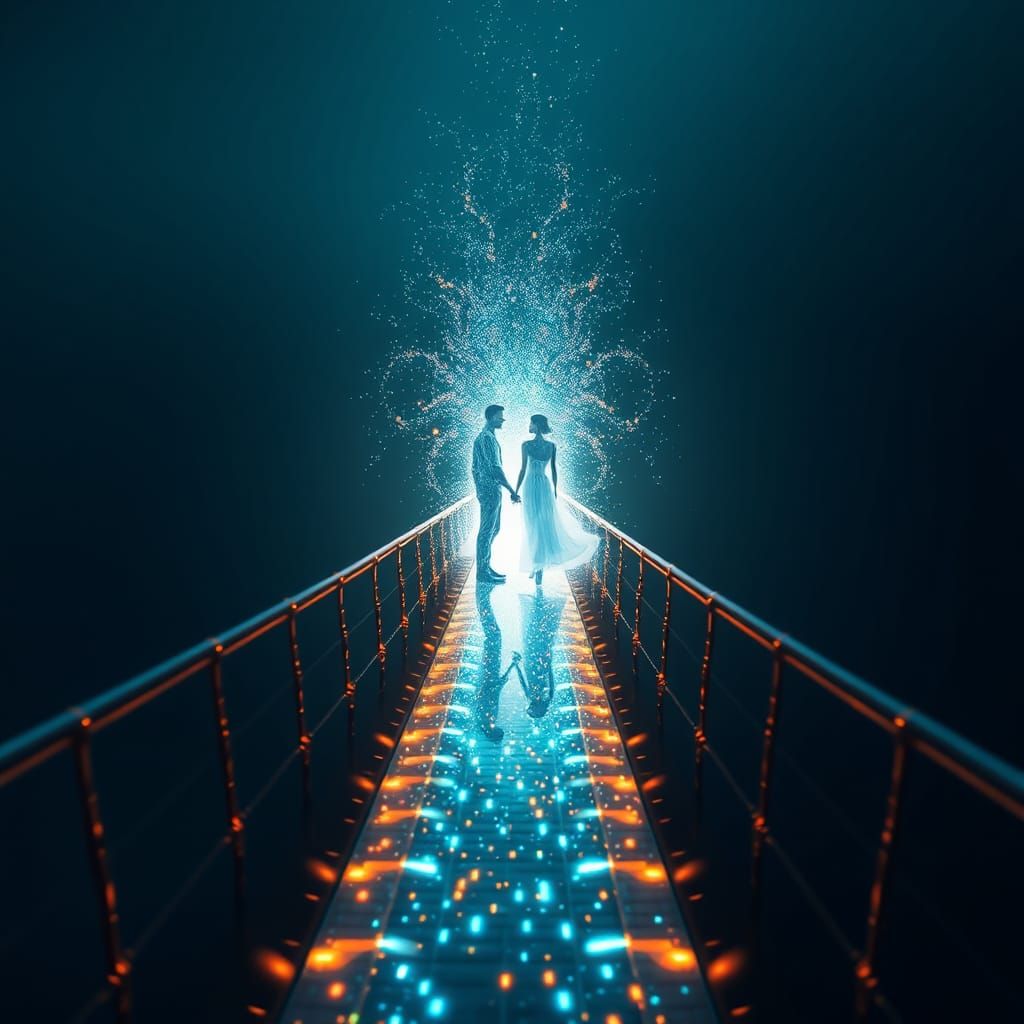 Ethereal Bridge Connecting Radiant Human Figures
