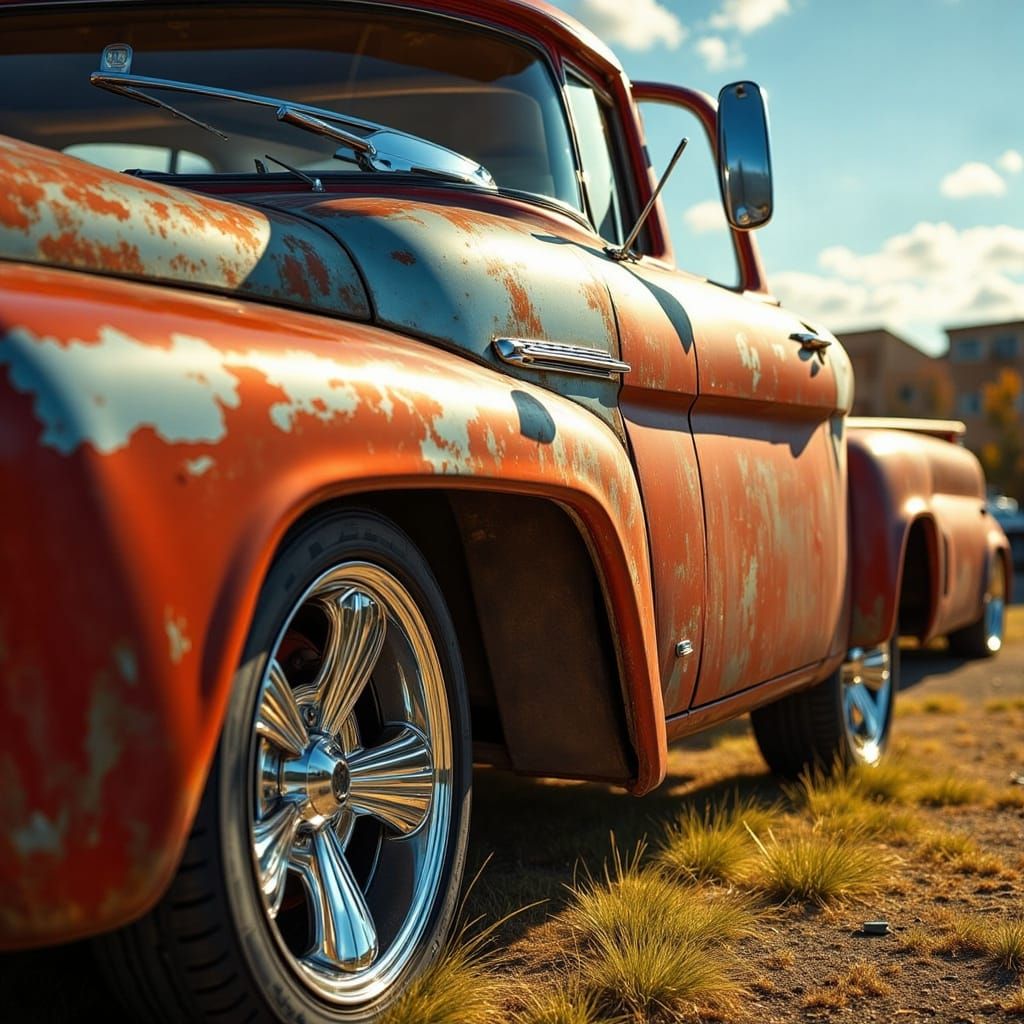 Vintage Pickup Truck Radiates in Retro Film Style