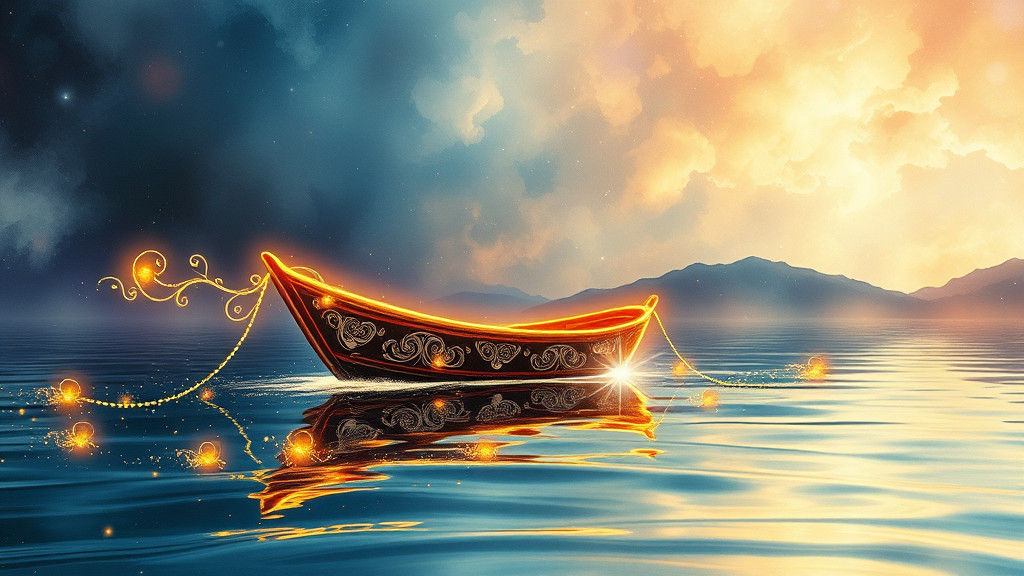 Dreamlike Boat on Mystical Lake in Watercolor Style