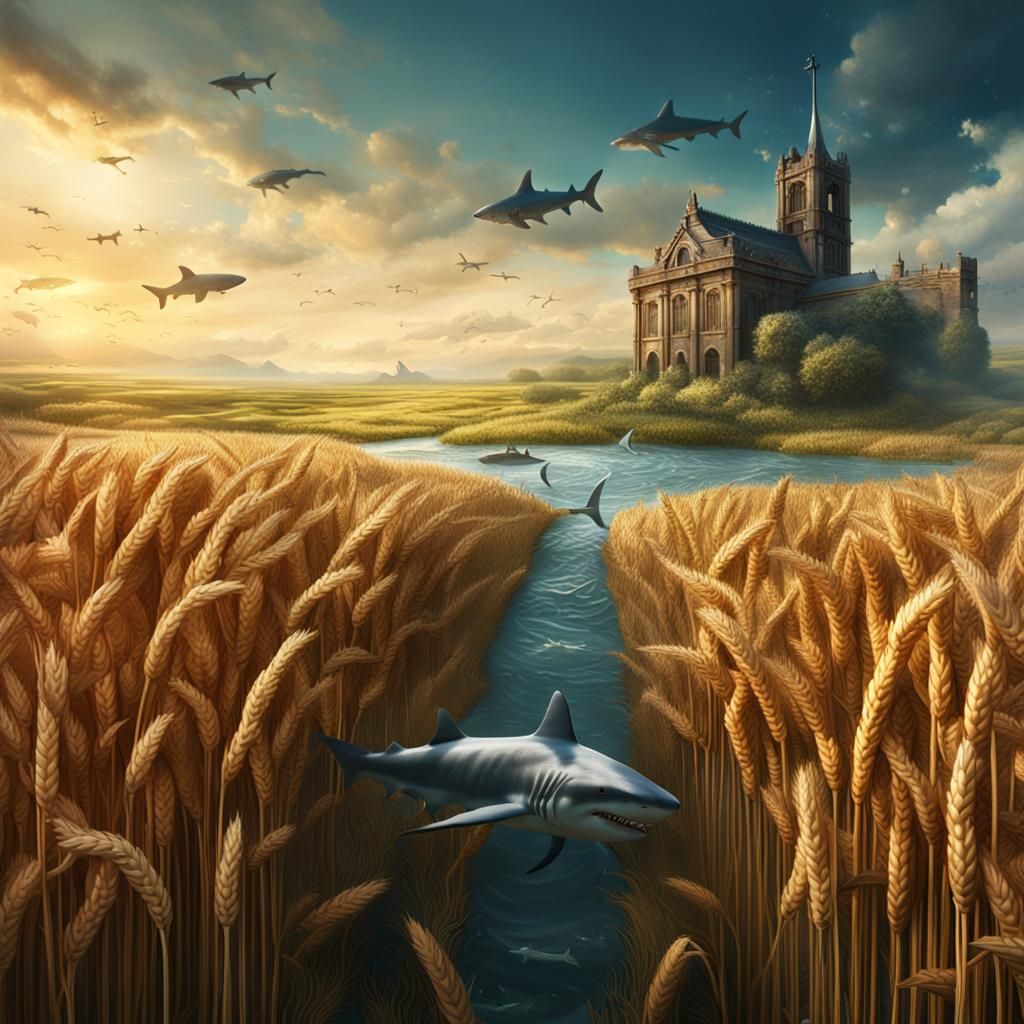 Shark Swimming Through Wheat Field: Fantasy Concept Art