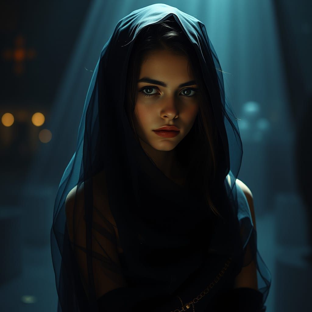 Elegant Woman in Shadows with Cinematic Lighting