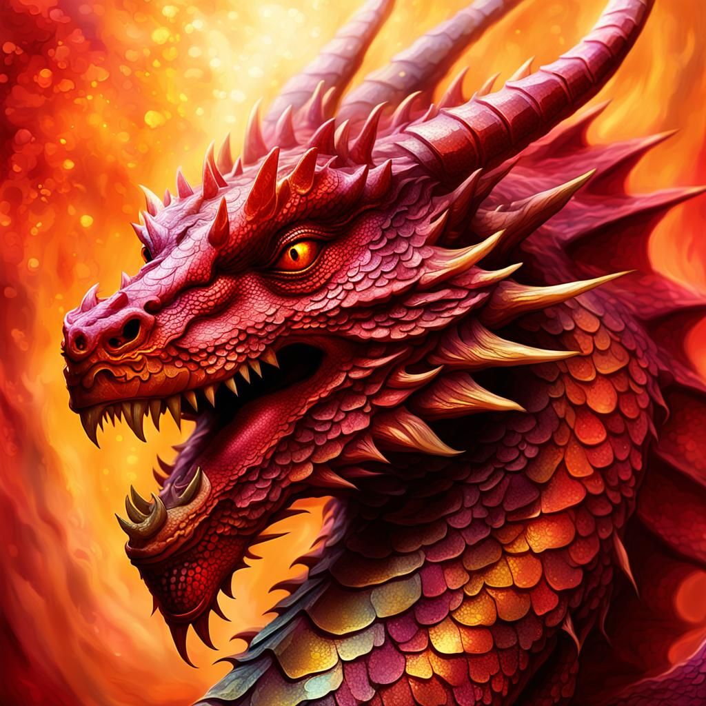 Red Dragon Close-up in Rothko-Inspired Digital Art