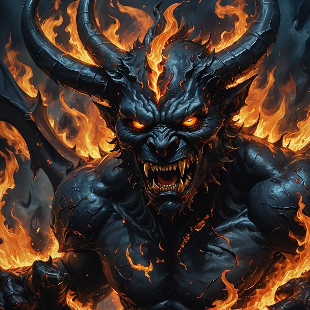 Angry Black Devil in Fiery Dark Fantasy Style