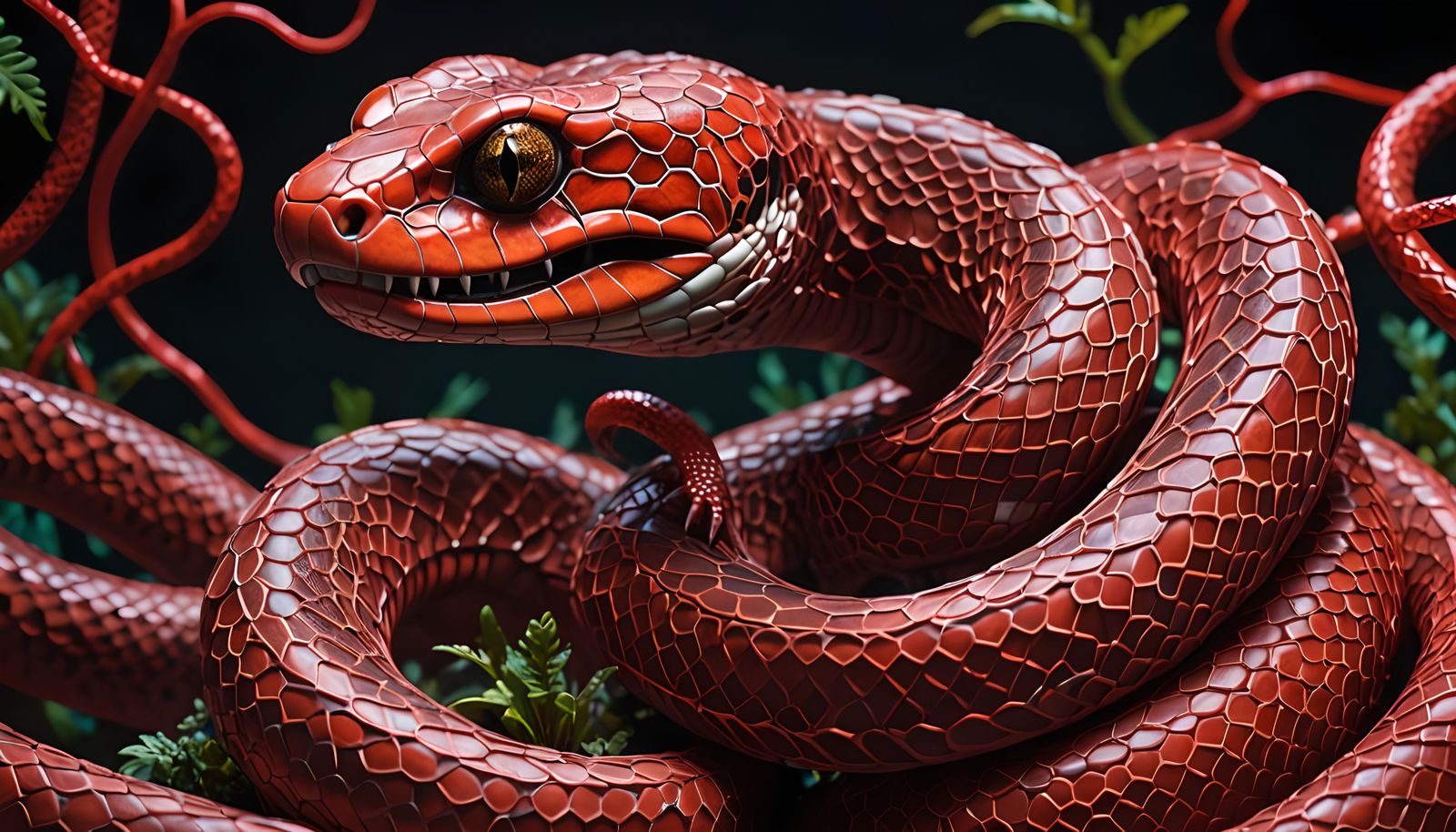 Neon Red Snake in 3D Graffiti Art