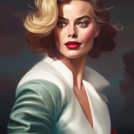 Margot Robbie Portrait in Sailor Suit, Hyperdetailed Art