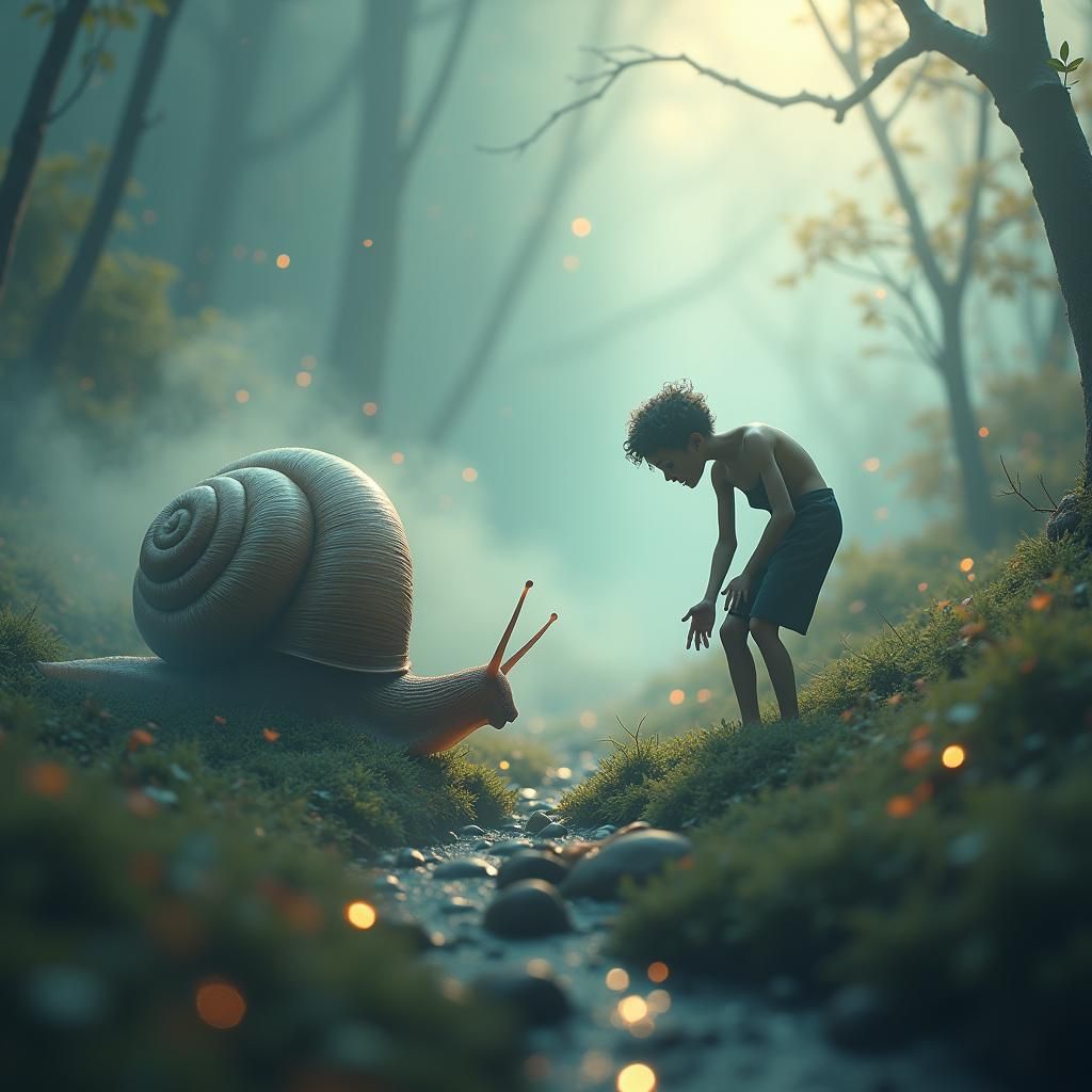 Calming Snail in Ethereal Fantasy Landscape