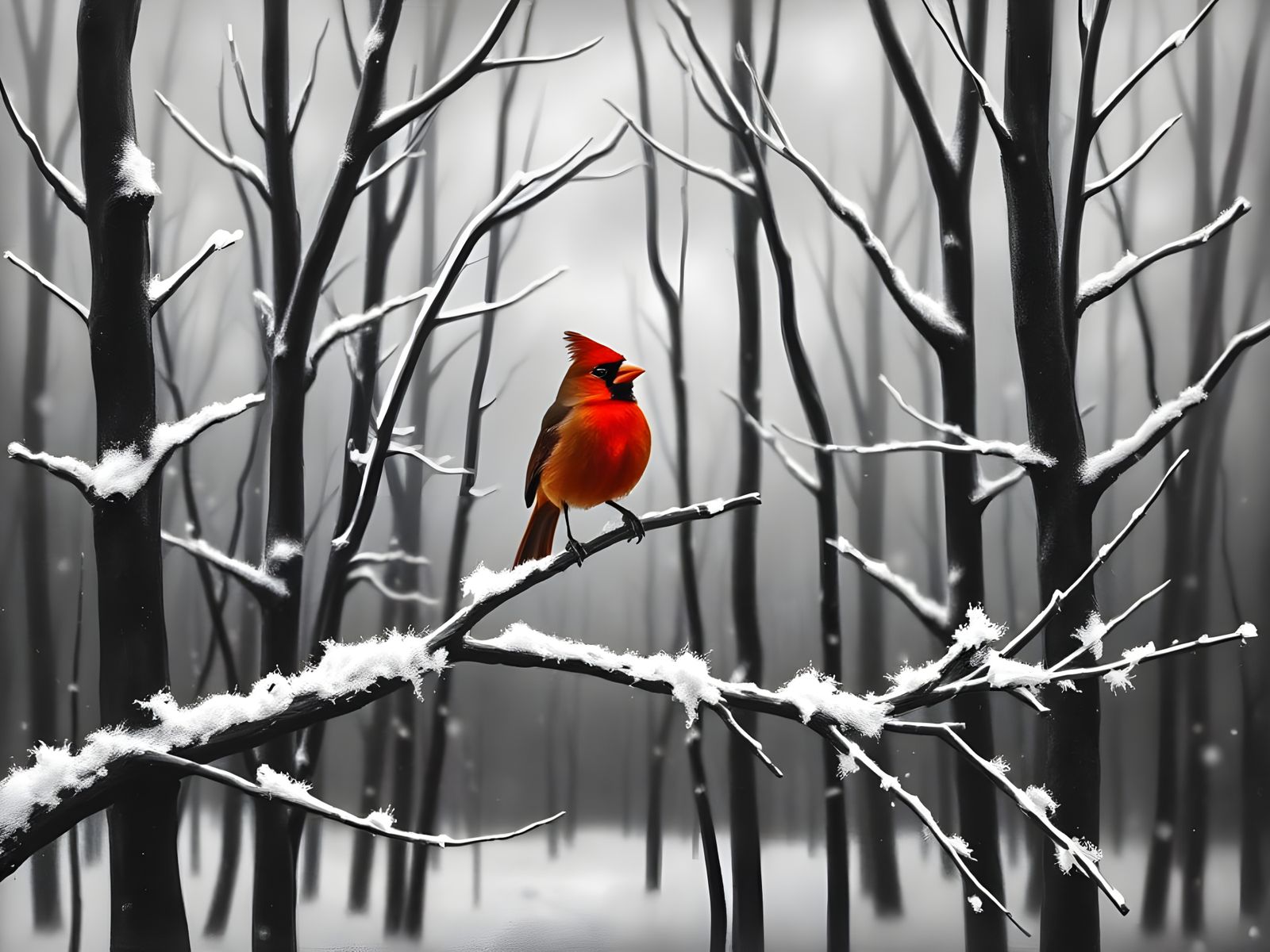 Vibrant Red Cardinal Amidst Frosty Winter Landscape