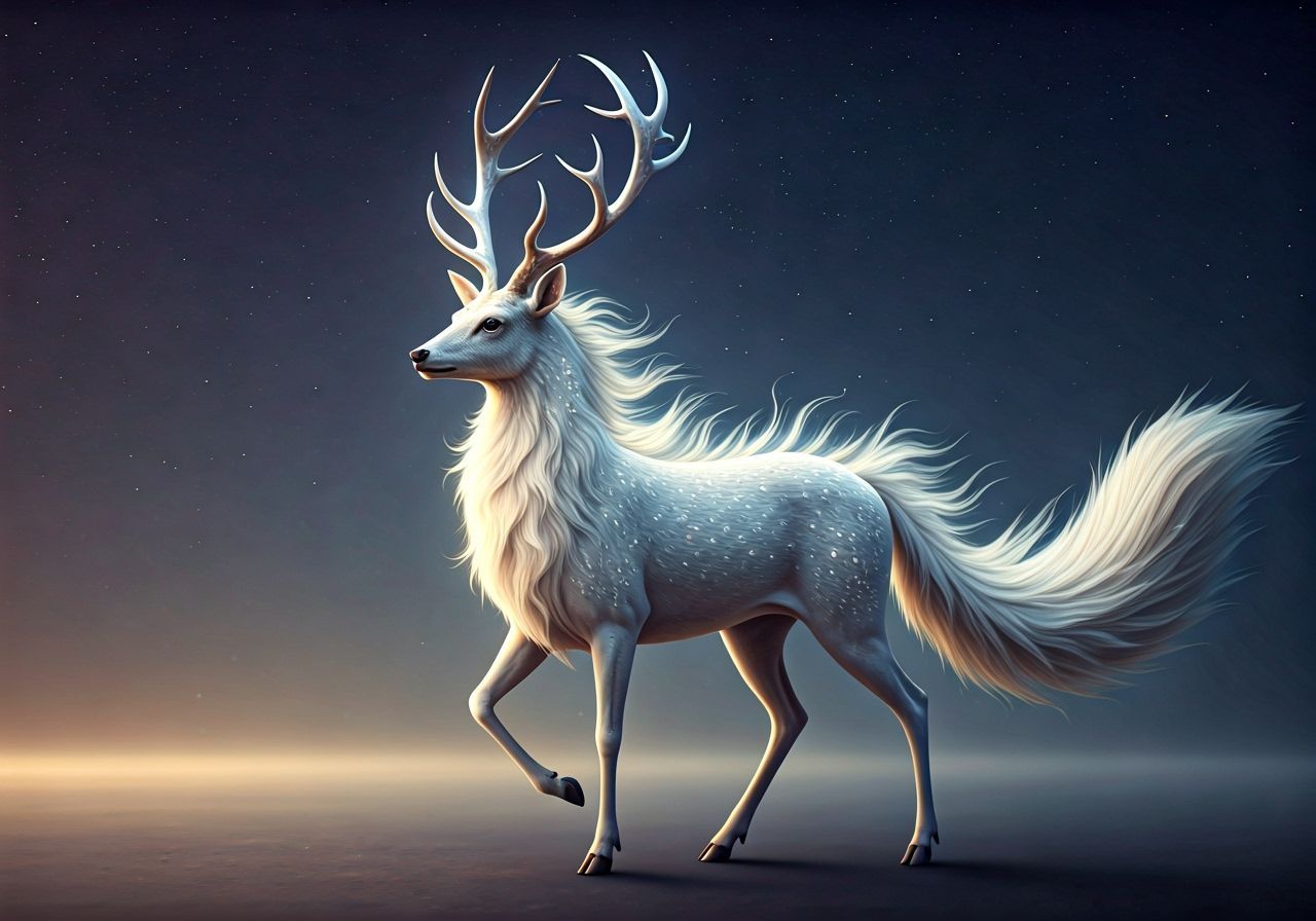 Magical Deer-Fox-Dragon-Unicorn Creature in Rainbow Colors